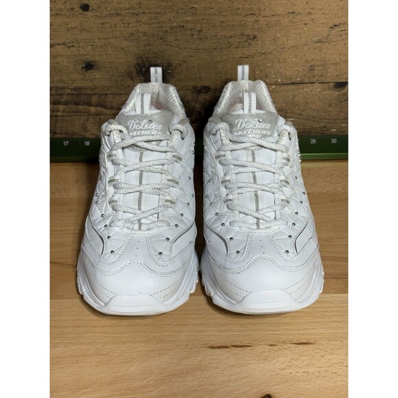 RARE Bedazzle SKECHERS Women's D'Lites Lightweight Memory Foam Sneakers 11 White - Picture 9 of 10